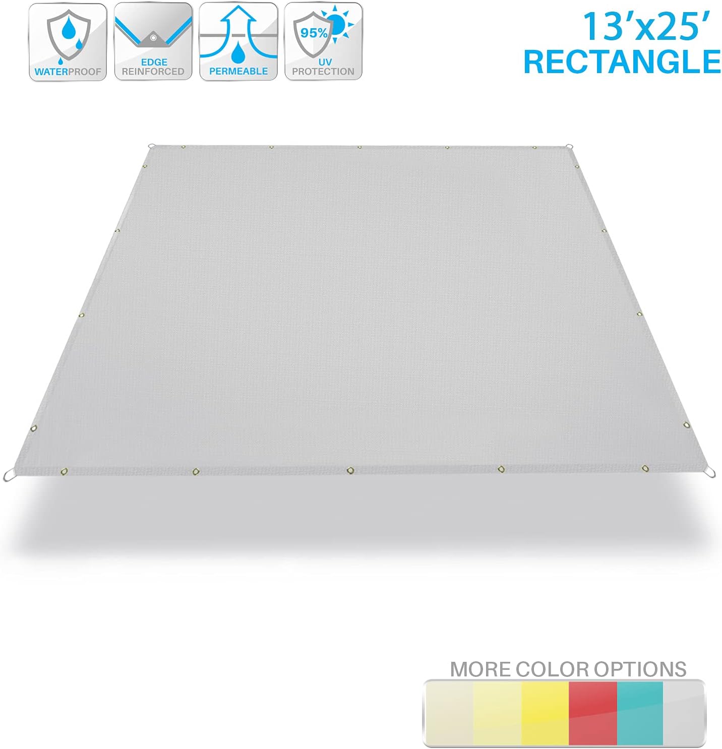 Patio Paradise 13' x 25' Waterproof Sun Shade Sail Rectangle Shade Cloth with Grommets, 260 GSM Patio Canopy Awning 95% UV Block for Backyard Deck Pergola Replacement Cover, Light Gray, Customized