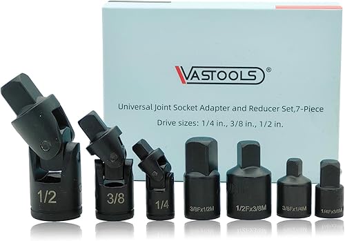 VASTOOLS Juego de adaptador y reductor de junta universal, 7 piezas, tamaños de unidad 14 in., 38 in., 12 in.