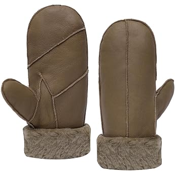 MGGMOKAY Women's Lambskin Shearling Mittens Warm Winter Leather Gloves