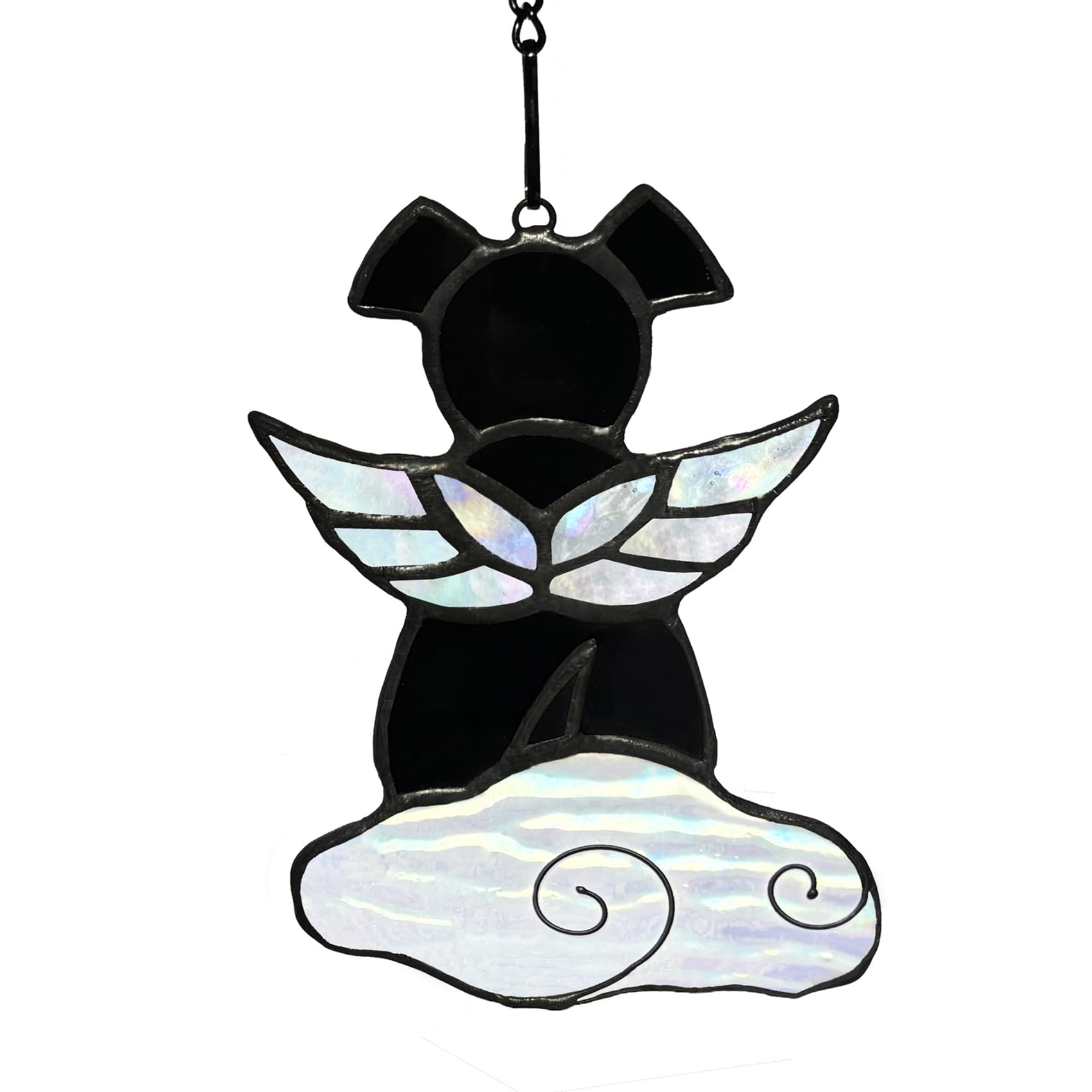 Stained Glass Angel Wings Dog Memorial Gifts for Loss of Dog Sympathy Bereavement Gift Suncatcher, Rainbow Bridge Pet Passing Away Remembrance in Memory, Black