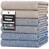 Homaxy Premium Kitchen Towels(18”x 28”, 6 Pack), Large Cotton Kitchen Hand Towels, Flat and Terry Dish Towels, 380 GSM Highly Absorbent Tea Towel Set with Hanging Loop, Multicolor