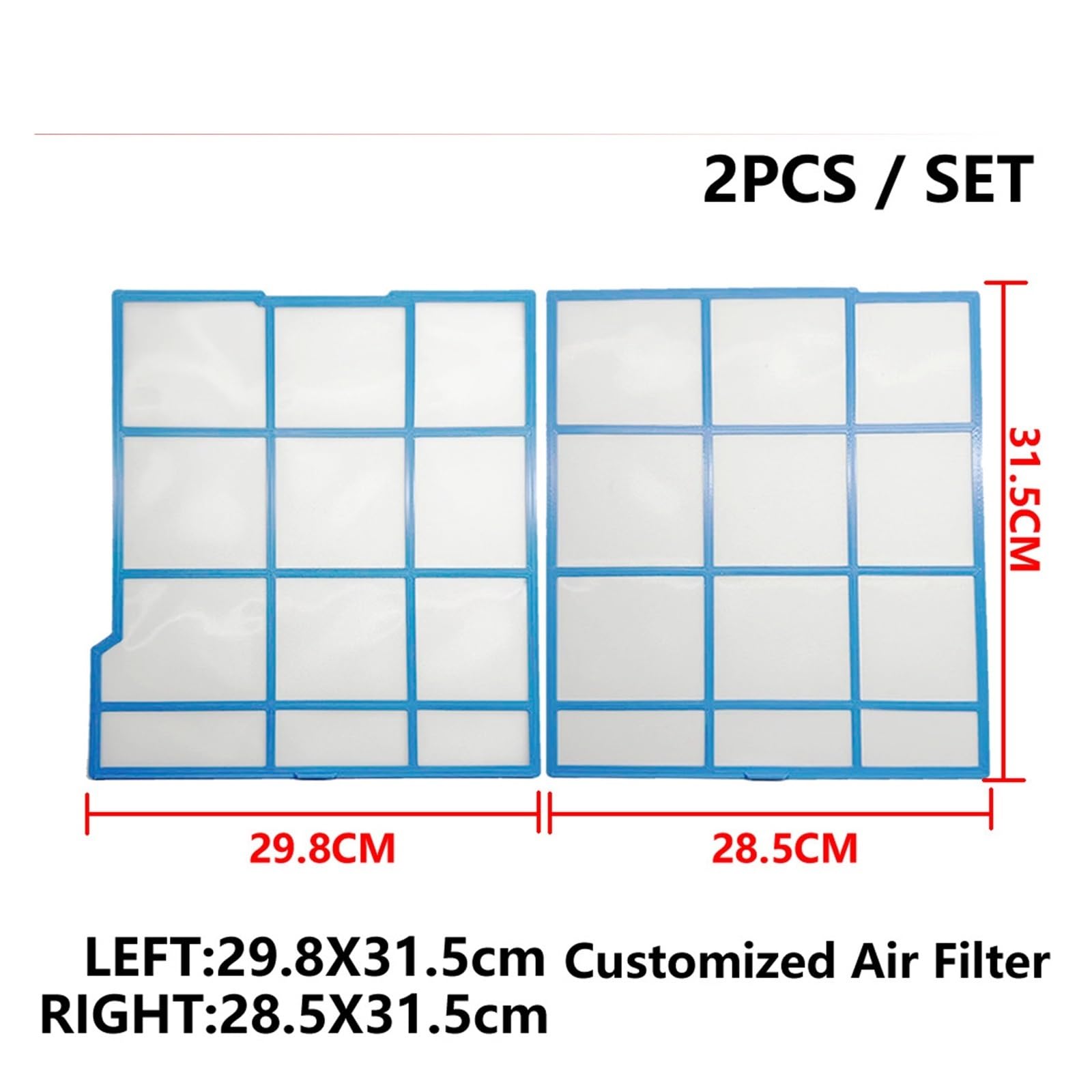 Juego de filtros de aire acondicionado personalizados, tamaño de pantalla a prueba de polvo: izquierda 11.75 x 12.4 pulgadas y derecha 11.25 x 12.45 pulgadas, piezas compatibles para una calidad