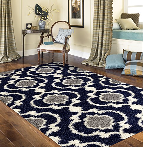Cozy Moroccan Trellis Indoor Shag Area Rug Navy 3'3" X 5'