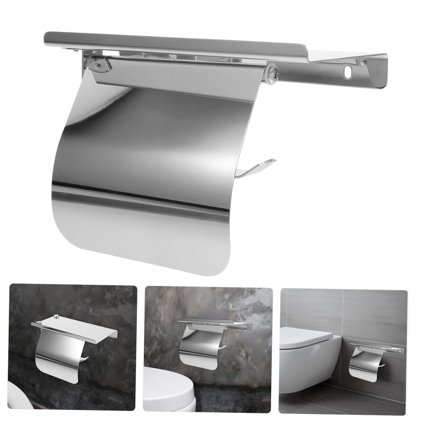 Portarotolo in Acciaio Inox da Parete con Coperchio Carta Igienica | Viti, Finitura Argento Lucida, Uso Bagno e Casa, Resistente alla Ruggine e Durevole