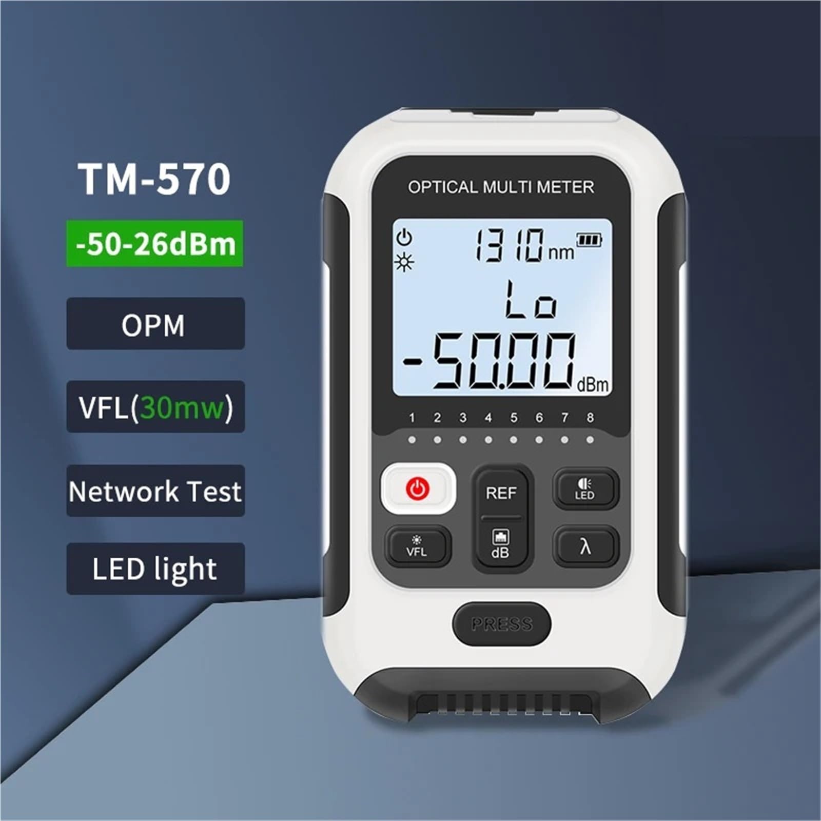 Medidor de potencia fibra óptica, localizador visual fallas, multifuncional, recargable, 20/30 mw, luz LED VFL, comprobador cable RJ45, Nodo óptico(50 to 26dBm-V30)
