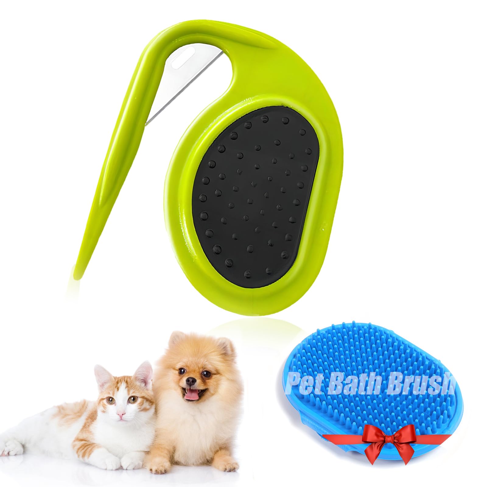 4PCS Grooming Comb Set - Knotting/De-matting Comb for Cats and Dogs, Removing Tangled Hair, with Dog Bath Brush (1PCS Green)