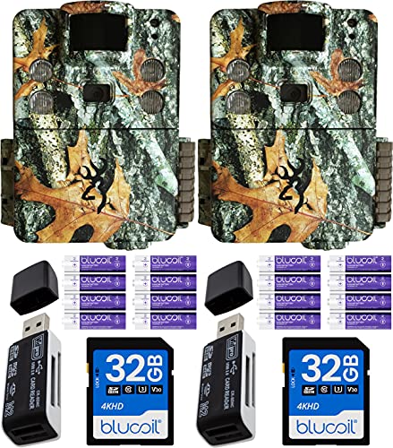 Limited Stock blucoil Browning Trail Cameras Strike Force Pro X 20 MP Game Cam, Camo (2-Pack) Bundle 16 AA Batteries, 32GB Class 10 SDHC Memory Cards (2-Pack), VidPro USB 2.0 Card Readers (2-Pack)