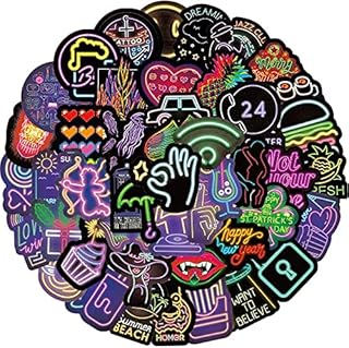 NAVK Neon Stickers Pack of 50 Personalised Vinyl Stickers Cool Colour Graffiti Stickers PVC Waterproof Art Stickers for Laptop Skateboard Skate Moto Luggage