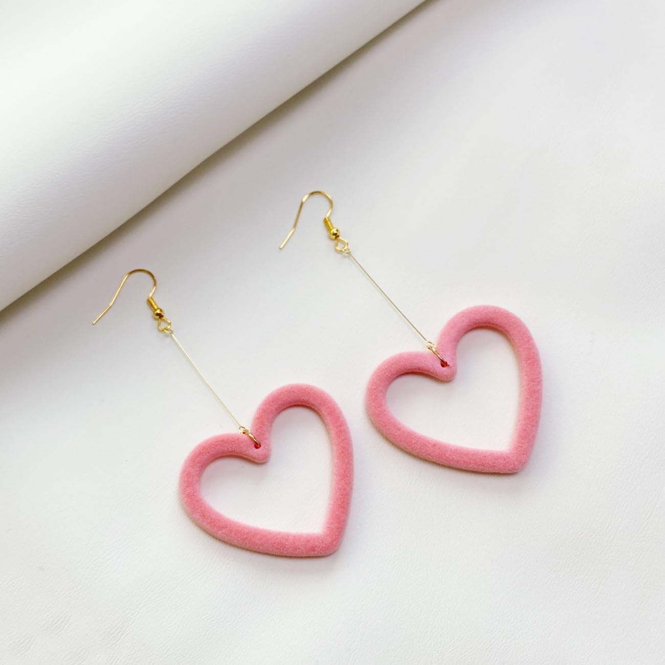 Pink Heart Long Dangle Earrings for Women Big Love Heart Drop Earrings - Image 5