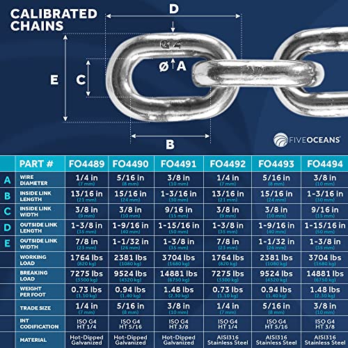 image for Five Oceans Marine Grade Windlass Anchor Chain for Boats, 5/16 inch x 
