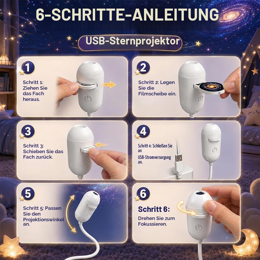 2 in 1 Galaxy Projector Night Light, LED Projektor Sternenhimmel mit 12 Folien, 360° Adjustable Sternenhimmel Projektor Erwachsene für Wohnzimmer, Schlafzimmer, Autos