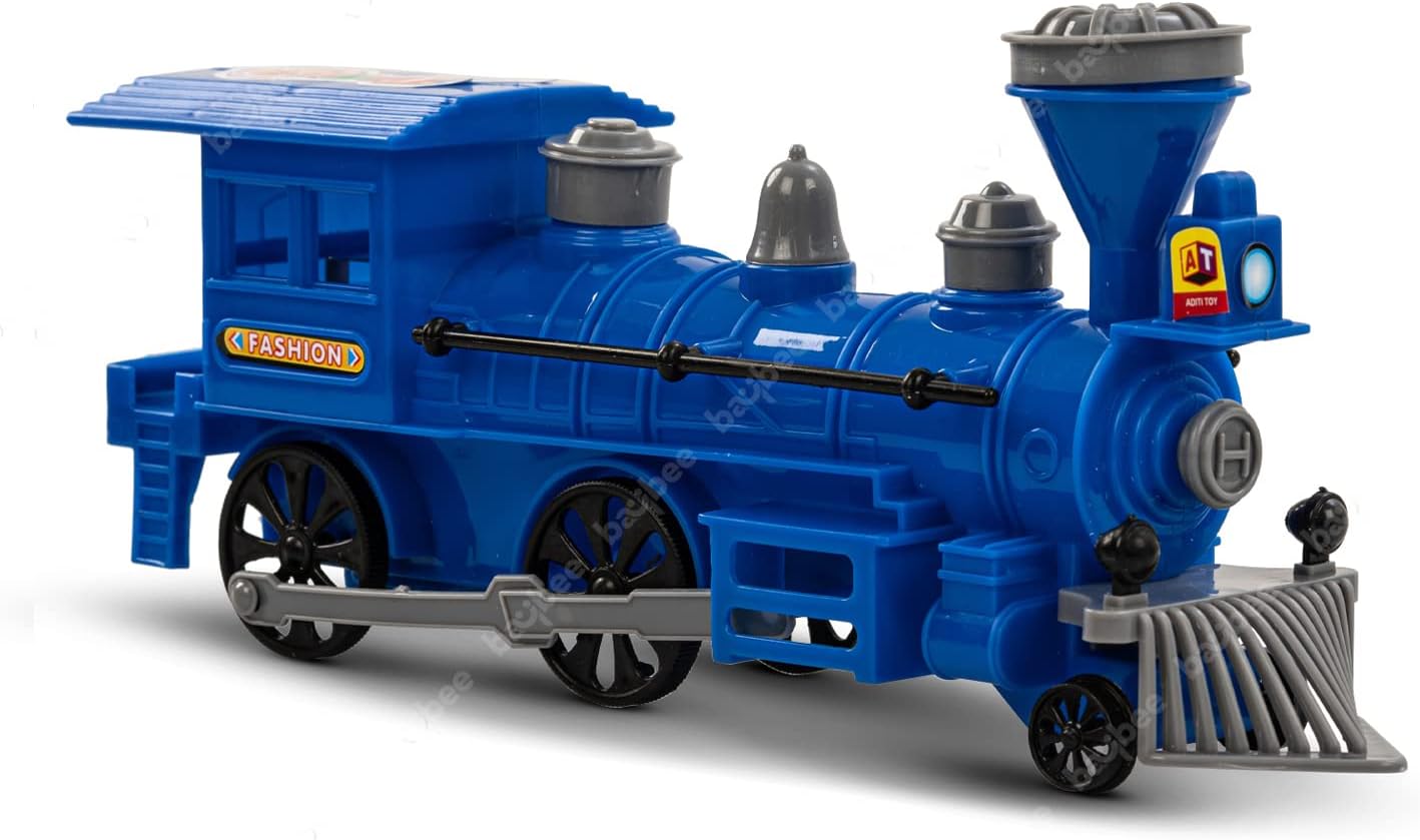 BAYBEE Steam Engine Train Toys for Kids, Pull and Go Train Toy with Light, Engine Toys Train Toy Vehicle Playset for Kids | Push and Go Toys for Kids | Train Toys for Kids 2+Years Boy Girl (Blue)