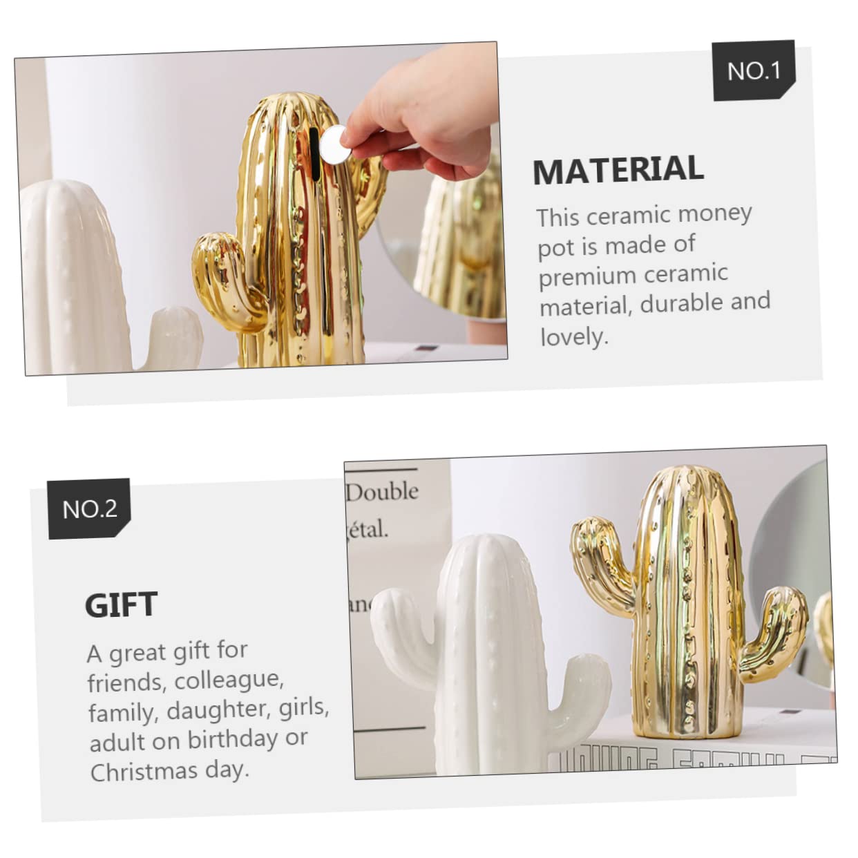 Zerodeko Spardose im Kaktus Design aus Keramik Dekorativer Spartopf mit Nordic Style Münzaufbewahrung für Zuhause und Stilvolles Dekoartikel in Gold