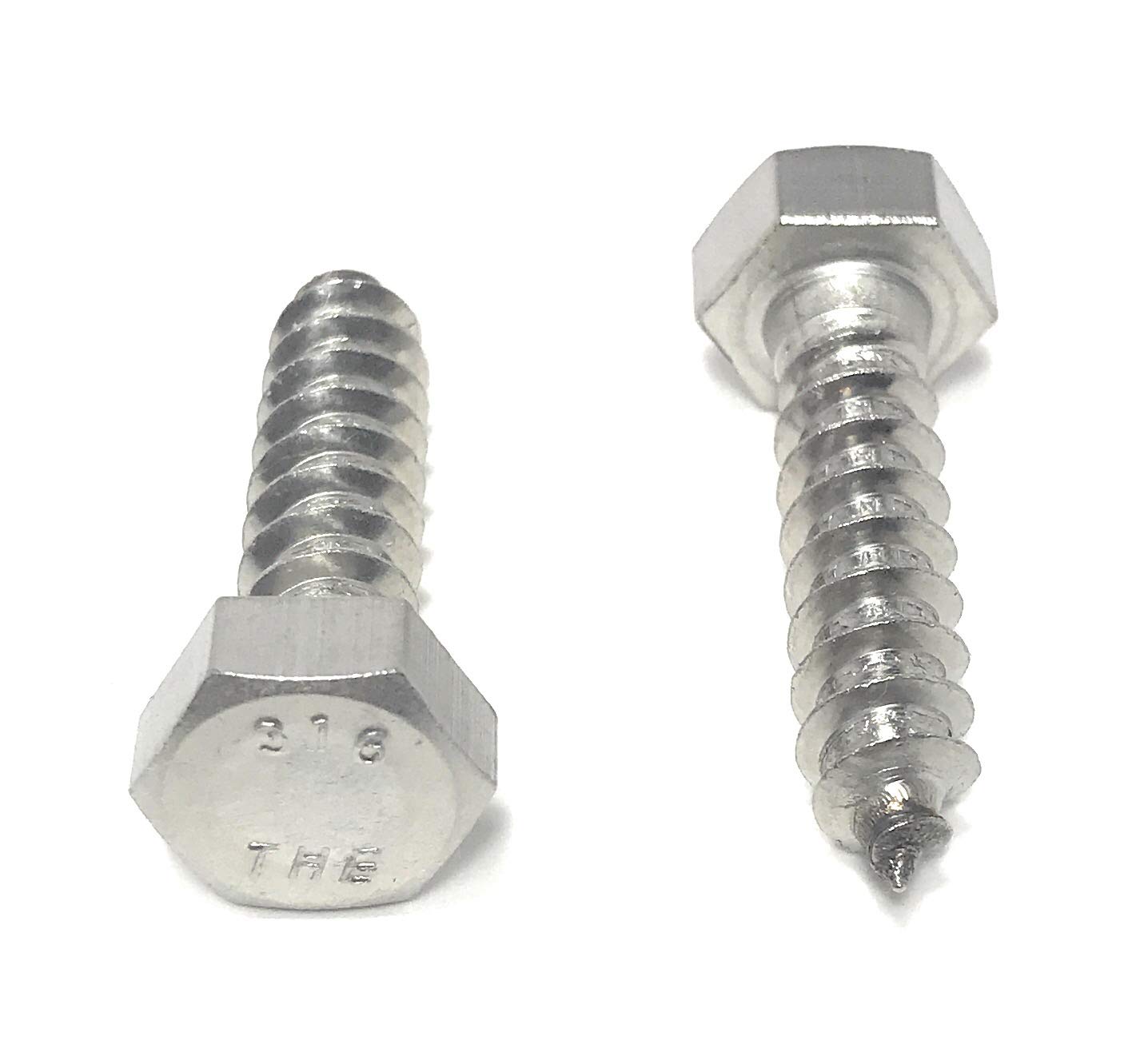 5/16 x 1-1/4" 316 Stainless Steel Hex Head Lag Bolts Lag Screws Marine Grade (10 Pieces)