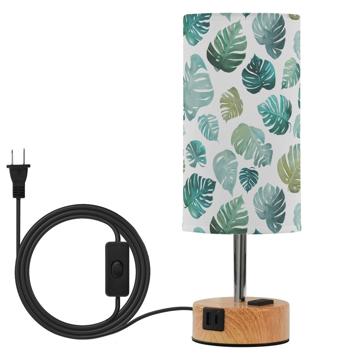 Watercolor Monstera Leaf White Touch Table Lamp 3 Way Dimmable Nightstand Desk Lamp for Bedroom Living Room LED Bulb Included