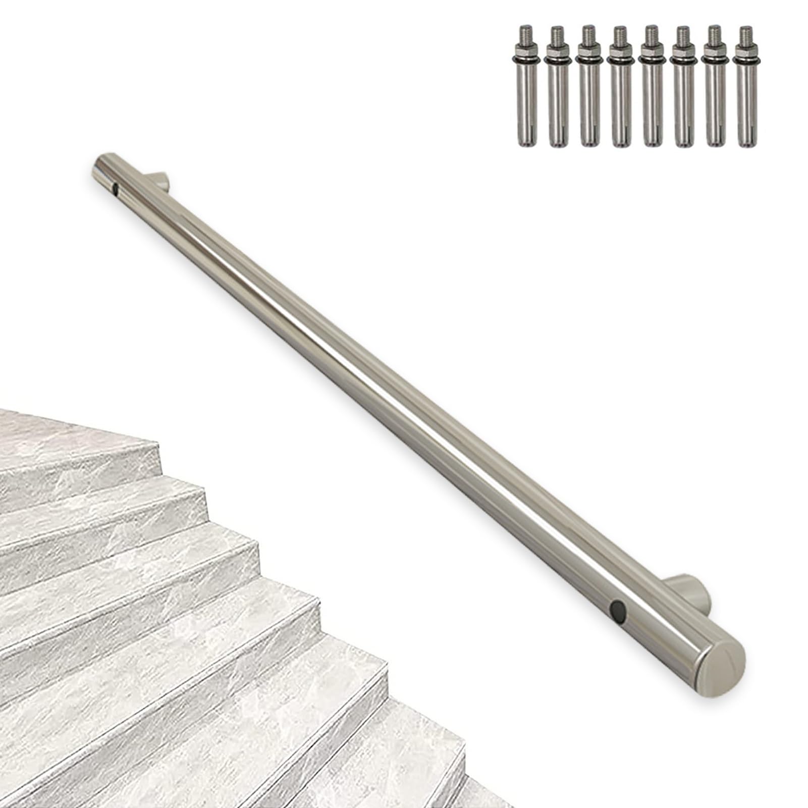 Rampes d'escalier en acier inoxydable 210 cm avec support de montage mural antidérapant intérieur