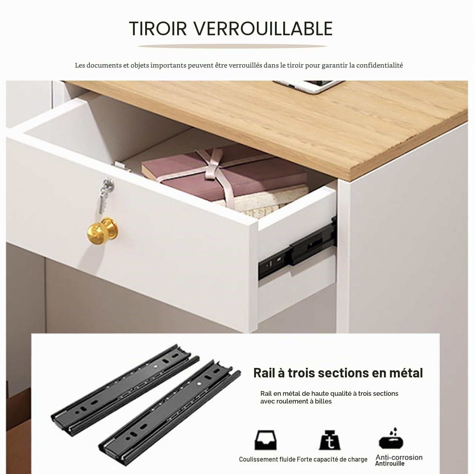 Comptoir de Caisse et Réception avec Lumière LED, Tiroir Verrouillable pour Salon de Coiffure, Maison ou Bureau (White Dark Gray, 60/23.6in)