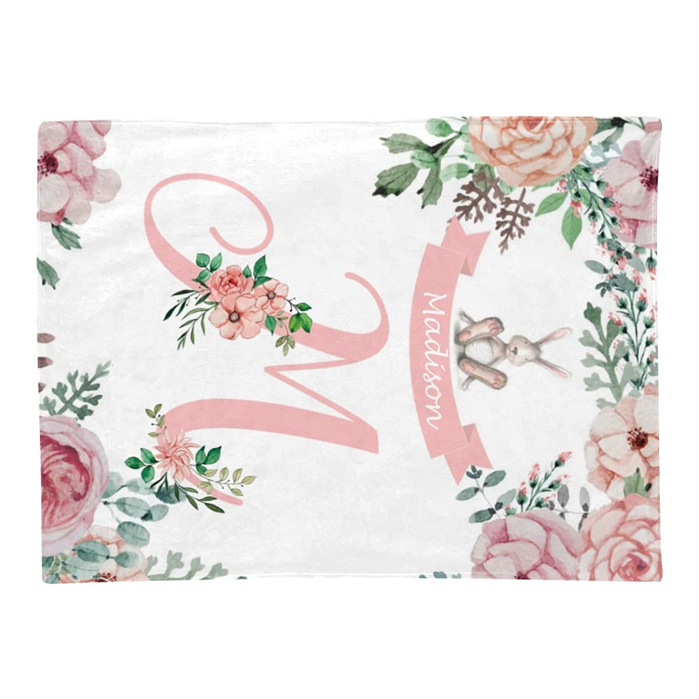 Personalized Baby Blanket With Name - Pink Floral Penguin, 30"x40" Flannel, Custom Nursery Gift - View #6
