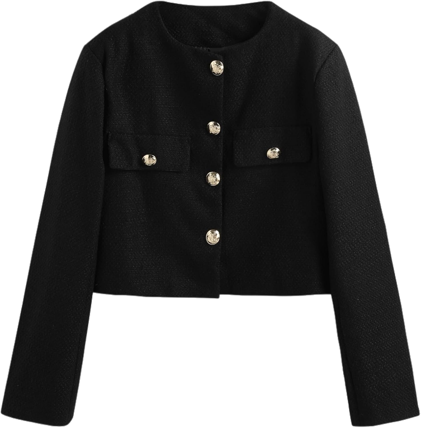 CIDER Tweed Button Crew Neck Crop Jacket