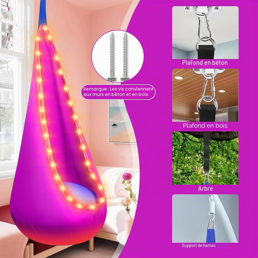 Niche suspendue, fauteuil suspendu, portable, avec LED, siège balançoire avec coussin gonflable, siège suspendu, siège de balançoire, siège de balançoire, siège de balançoire, siège de
