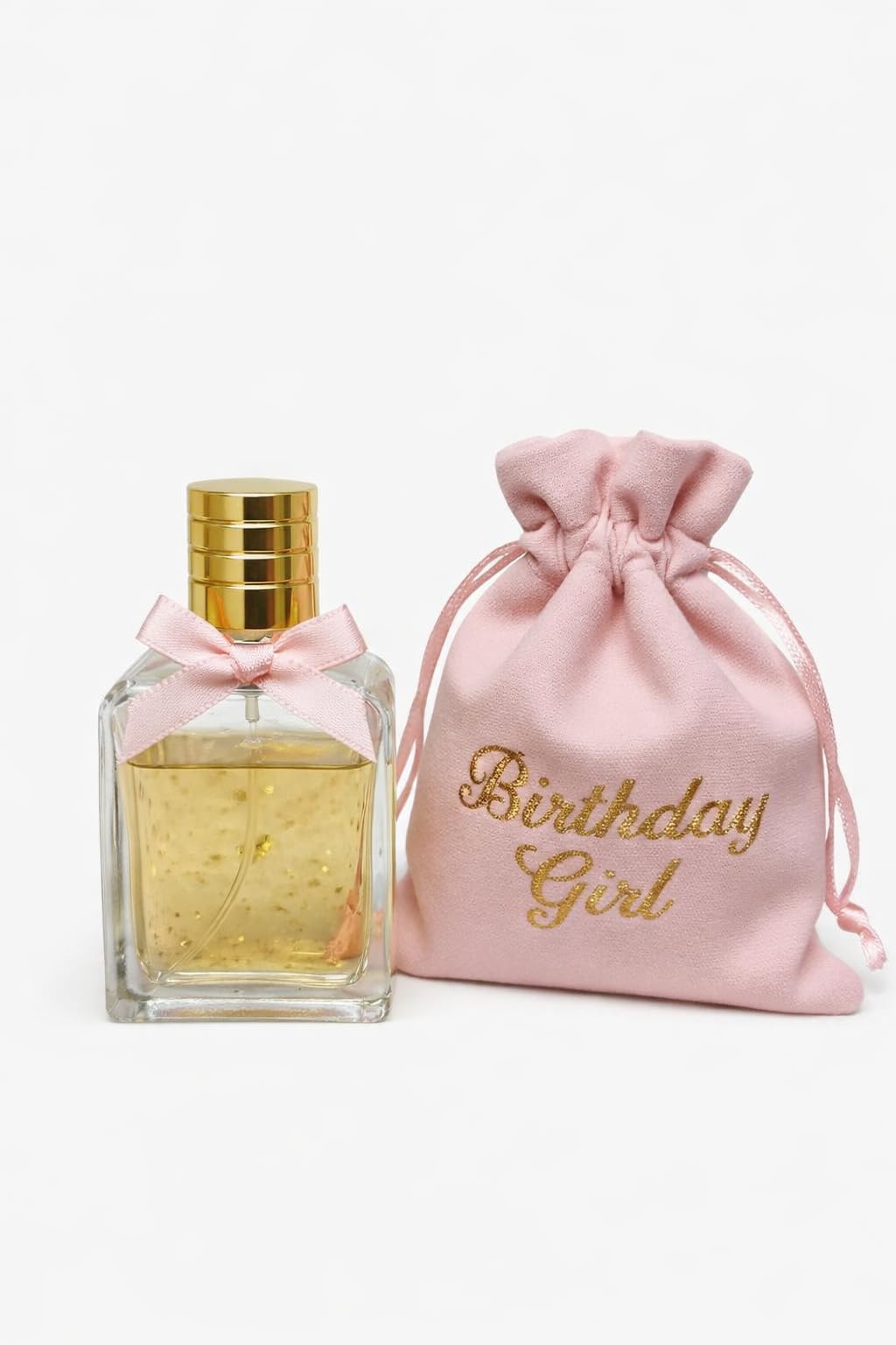 Birthday Girl Perfume with Pink Drawstring Pouch, Gold Cap Glass Bottle, Gift Set-image-1