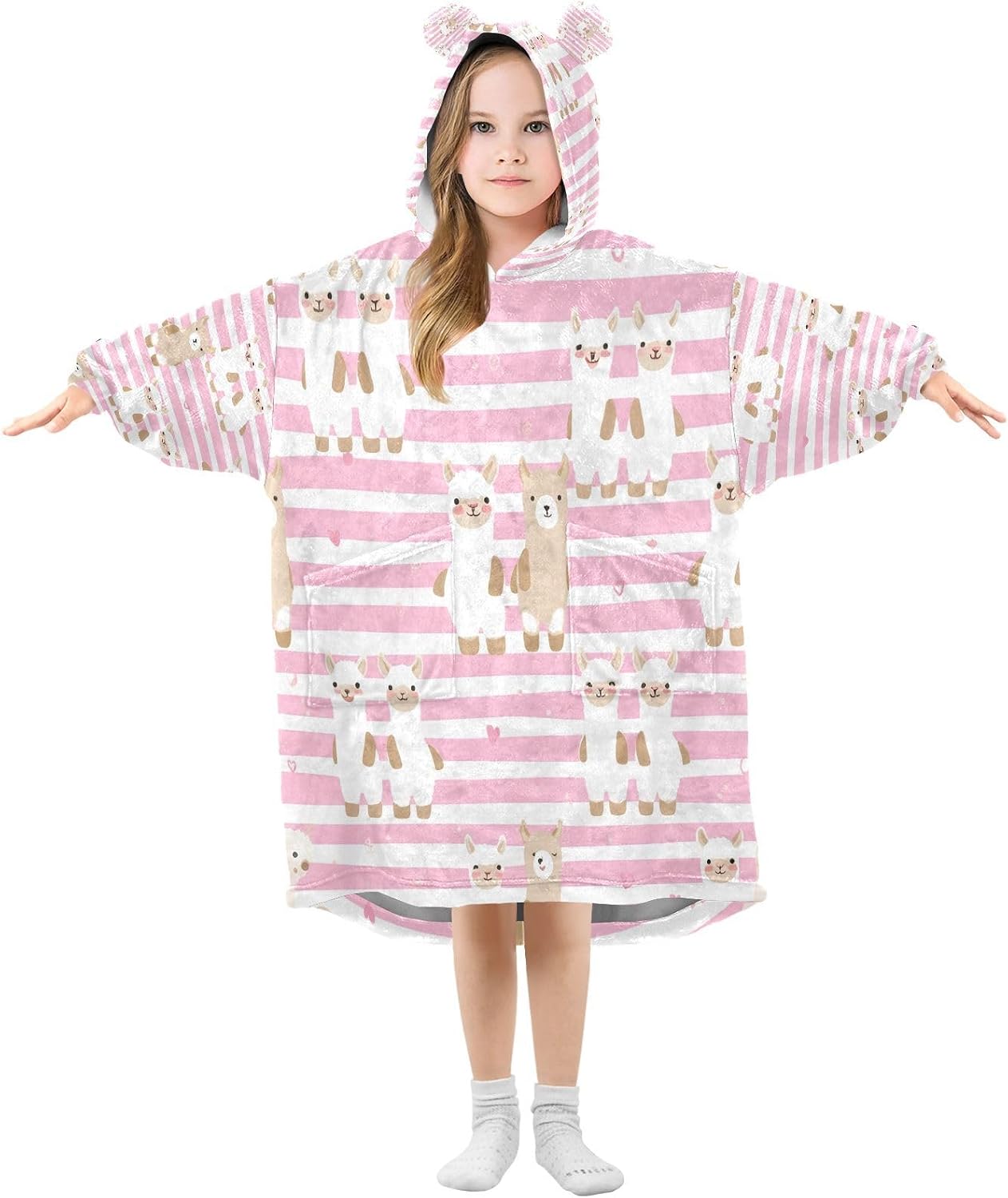 Kigai Alpaca Wearable Blanket Hoodie for Kids Oversized Hooded Blanket Warm & Cozy Sweatshirt with Pockets