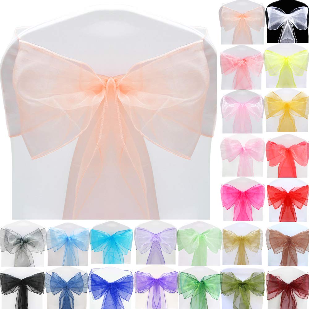 Time to Sparkle 20pcs 22x280cm Peach Schnapps Organza Sashes Wider Sash Fuller Bows Chair Cover Bows Sash for Wedding Party Birthday Decoration
