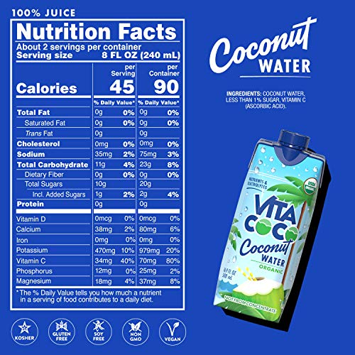 Vita Coco Coconut Water, Pure Organic | Refreshing Coconut Taste | Natural Electrolytes | Vital Nutrients | 16.9 Oz (Pack Of 12)