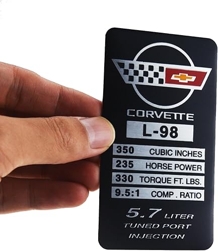 1 placa de identificación de motor C4 Corvette 1990 L98 con placa de datos de metal, placa de identificación 3D, 235 CV, 330 TQ de repuesto para