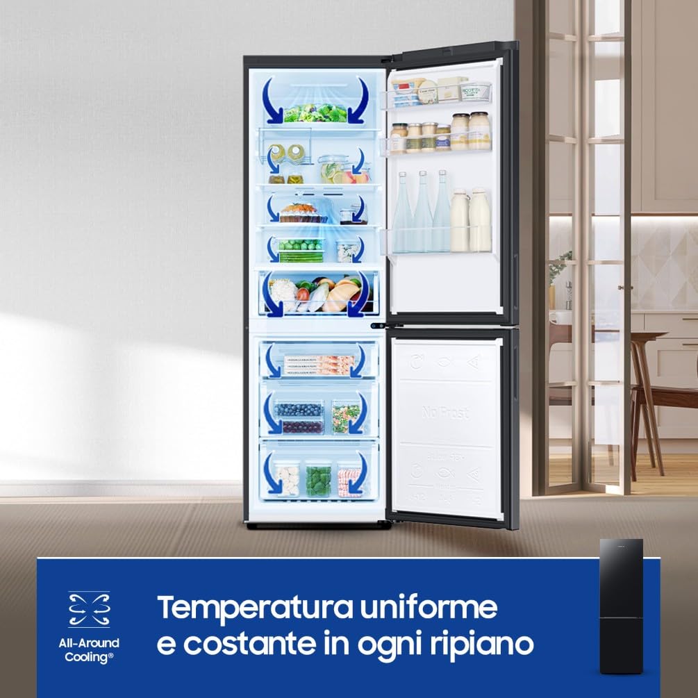 Samsung EcoFlex Frigorifero Combinato RB33B612EBN/EF, Wifi, All-Around Cooling, Space Max, Total No Frost, 344 L, LxAxP: 59,5 x 185,3 x 65,8 cm, New Empire Black