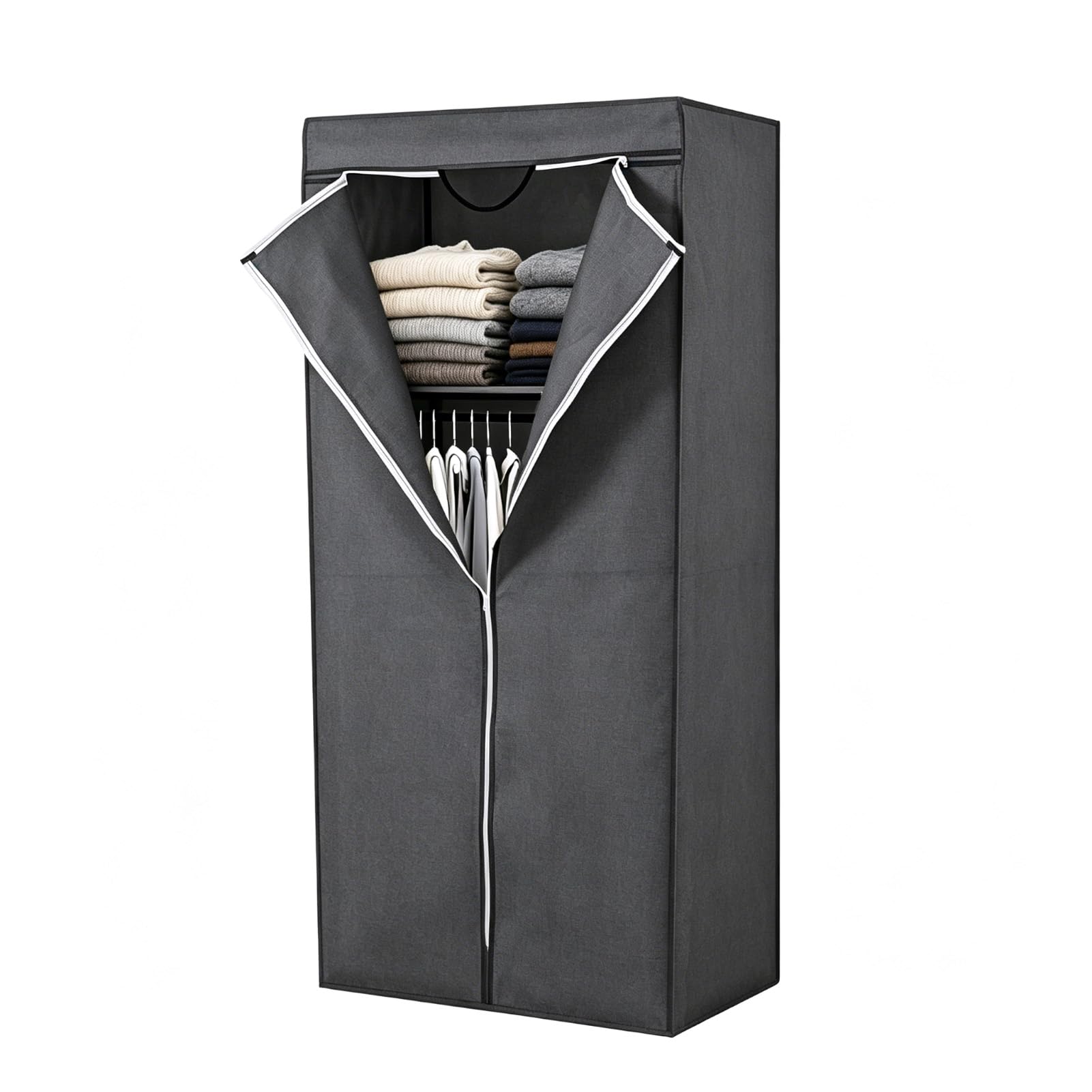 Minifactory Canvas Wardrobes for Bedroom Portable Wardrobes 150x70x45cm Fabric Closet with Cover Hanging Rail & 2 Shelves Clothes Storage Rack for Dorm Apartment Home Office (Grey)