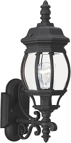 Sea Gull Lighting 88200-12 Wynfield - Farol de pared para exteriores con paneles de vidrio biselado transparente, acabado negro