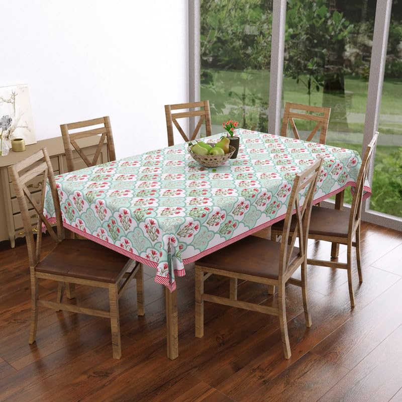 Texstylers Premium Cotton Block Print White Table Cloth 60x90 Inches | Handcrafted Dining Table Cover for 6 Seater | Elegant Rectangular Table Linen for Home & Parties, Pack of 1, Floral_06-image-7