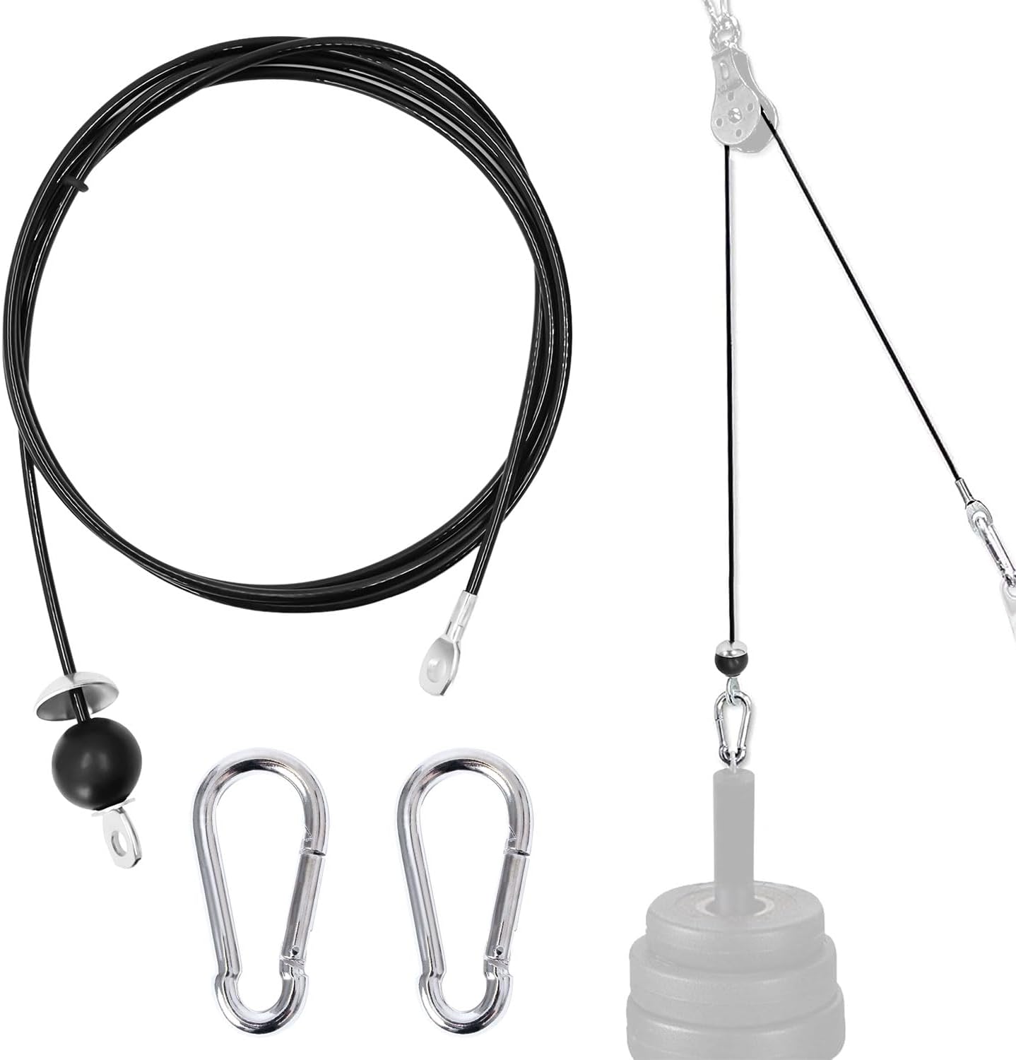 Favuit Fitness Steel Cable Home Gym Replacement Pulley Cables Heavy Duty Fitness Steel Wire Rope 1.5M/2M/2.5M Weight Pulley Cable System LAT Pulldown Accessories for Biceps Triceps Arm Strength
