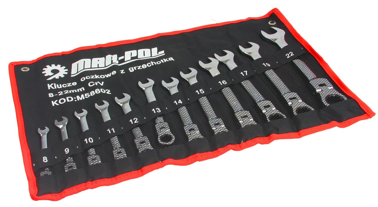 IMJ-Global Set Chiavi Combinate a Cricchetto Forchetta | 12 Pezzi | Reversibili | Snodate | 8-22 mm | 72 Denti | Passo 5° | in Acciaio CrV | con Custodia