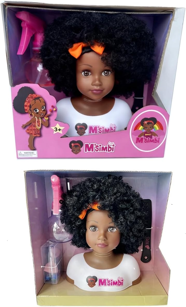 Black African Brown Styling Head Dolls with Curly Afro Hair and 5 Accessories, for Kids, Kids Toys for Ages 3 Up