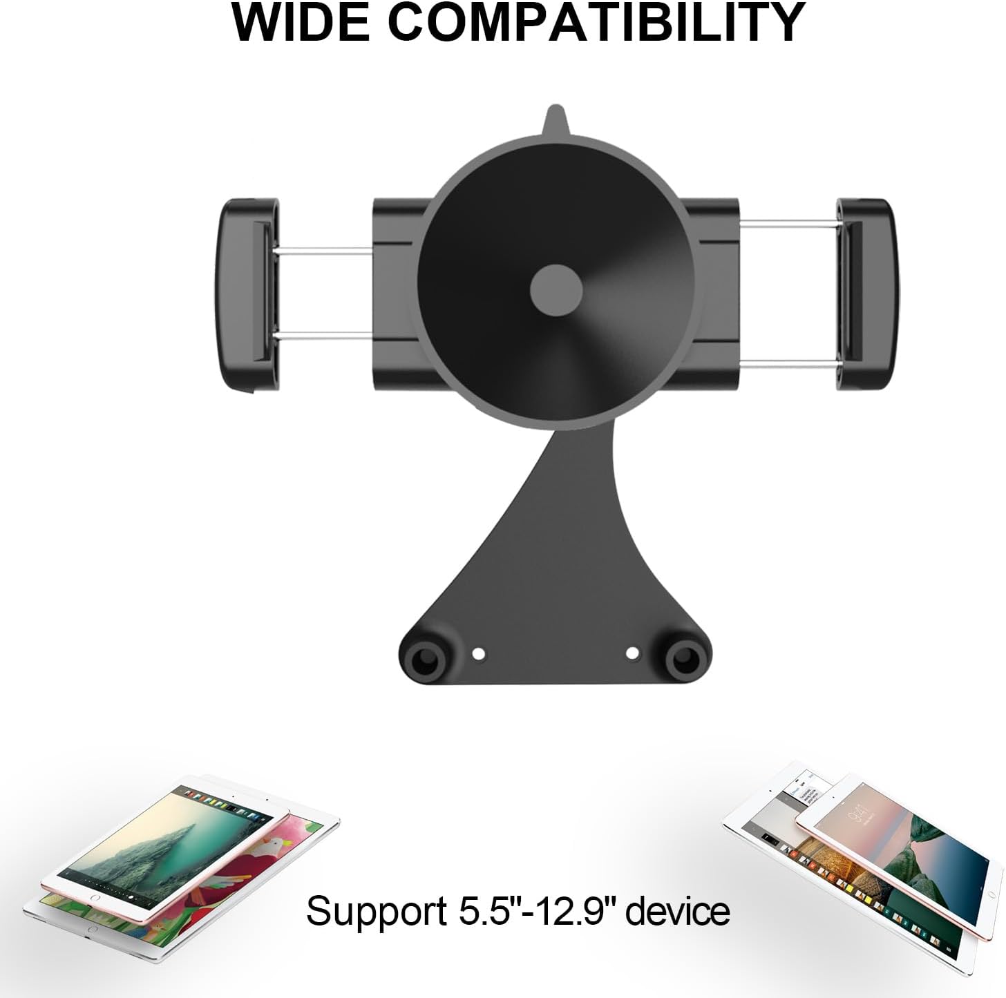 iPad Suction Mount for Tablet Glass Holder for iPad Mirror Mount for Tablet Suction Holder for Pad Glass Stand for iPAD Mirror Stand Pad for Makeup, Yoga, Gym, Kitchen, Tub, Fit 5.5"-12.9" (Dark)
