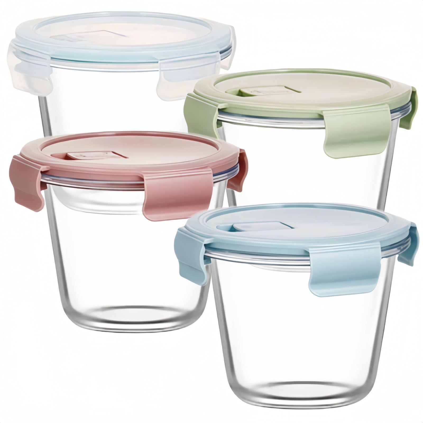 Siocok Pink/Blue/Green/Transparent Round Glass Soup Storage Containers With Lids, 710Ml/23Oz Glass Food Storage Containers, Meal Prep Reusable Airtight Round Lunch Bowls Boxes, For Soup, Lunch, Salad, Leftovers