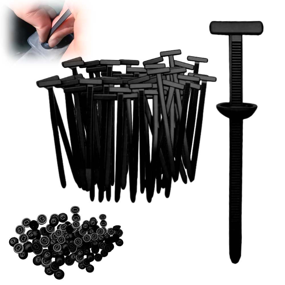 Nylon Universal Cable Tie Buckle, Heavy Duty Zip Ties (with Pin & Button), UV Resistant Black Zipties for Car Daily Repair, Applicable Toengine Lower Guard Plates, Fender Linings (50pcs)