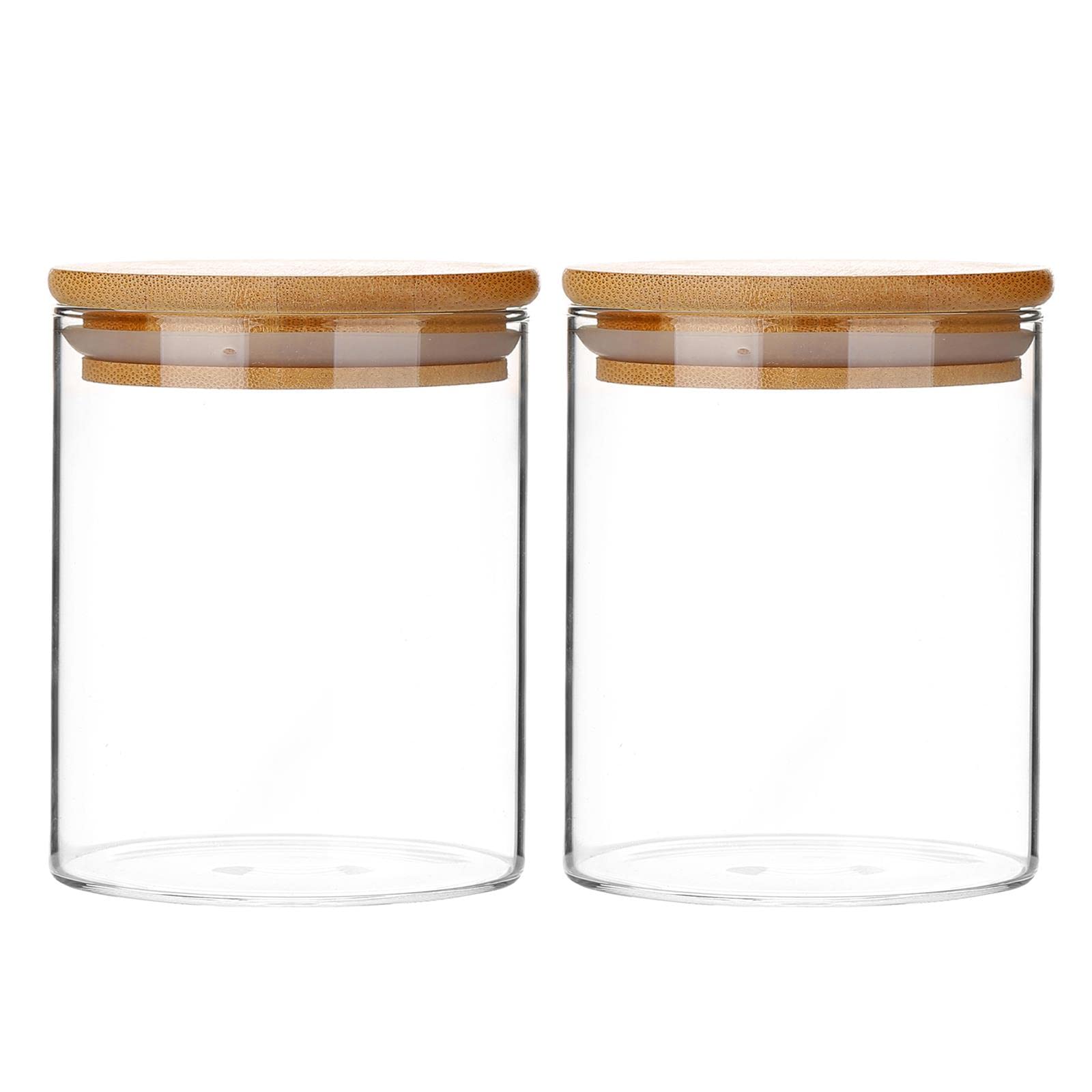 32nd Glass Food Storage Jar Kitchen Container with Airtight Silicone Seal Bamboo Lid - 0.45 Litre - 2 Pack