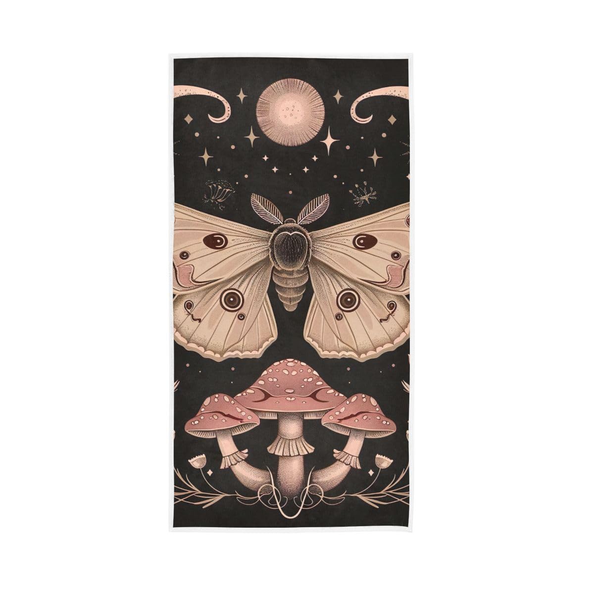 LSRCPD Moth and Mushroom Hand Towels, Bathroom Towel for Hand, Face, Hair, Yoga, Kitchen, Bath 15 x 30 Inches