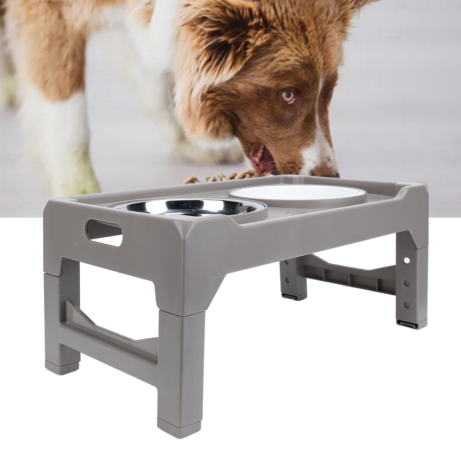 Hidyliu Cuenco Elevado para Perros, Antideslizante, Ajustable, Comedero Lento, Cuenco de Agua para Mascotas, 2 Unidades, Tamaño Grande (Gris)