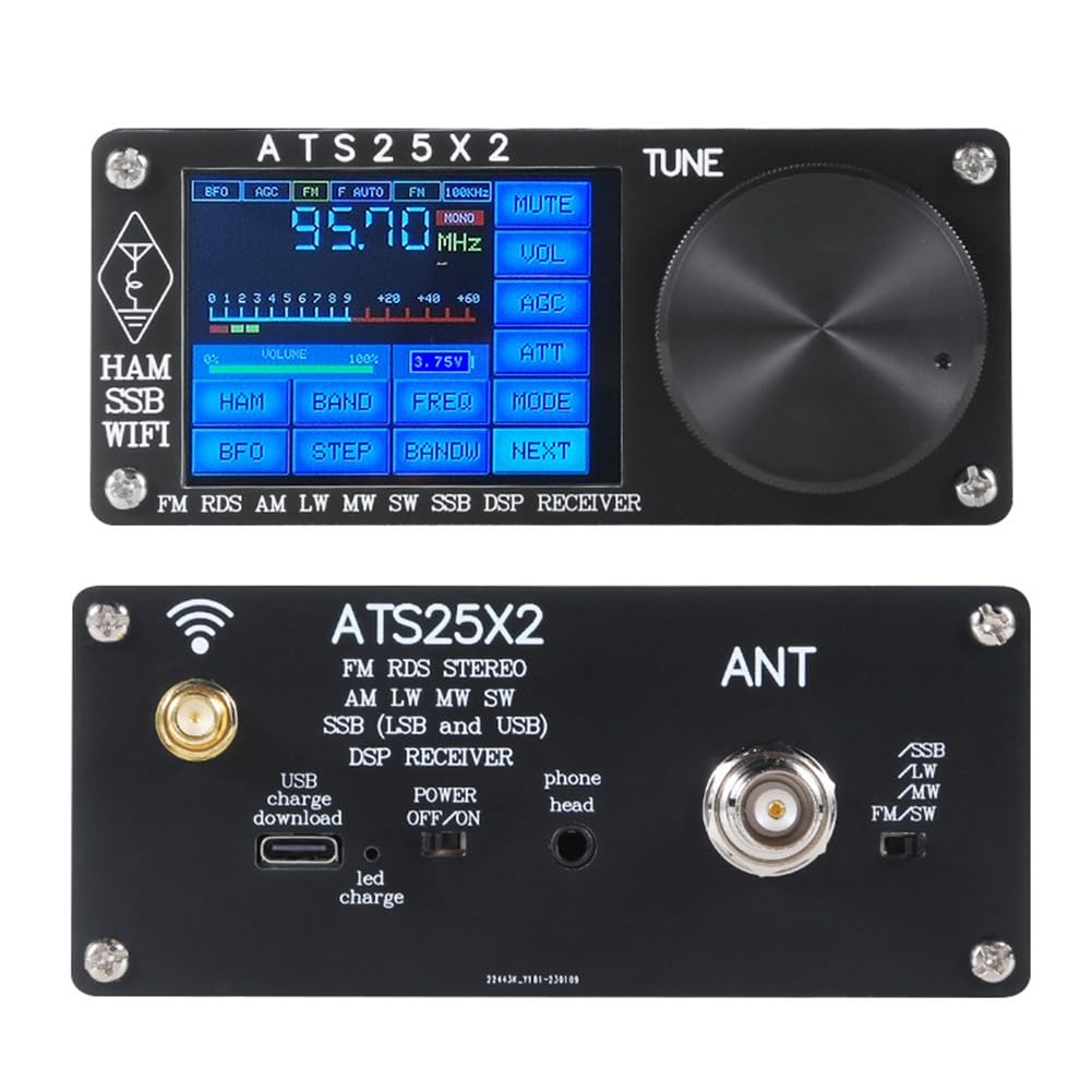 ATS25X2 Récepteur à Balayage de FM/LW/MW/SW/SSB à Bande Complète Récepteur Stéréo à Écran Tactile WiFi FM RDS APP Réseau en Alliage D'Aluminium Noir.