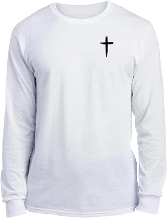 Faith Christian Cross Long Sleeve T-Shirt Black White Gold Silver Unisex Men Women Teen Cotton Blend Graphic Jesus Scripture