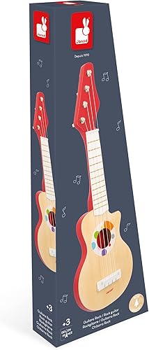 Miniatura 5 de Janod - Guitarra de rock de madera de confeti - Juguete musical de juego de simulación - Incluye 4 cuerdas de plástico + 4 piezas de repuesto - 3
