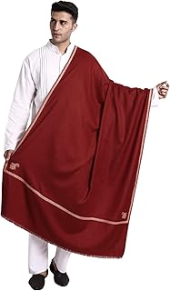 Zamour Kashmiri Woolen Shawl for Men with Kingri Embroidery, Pashmina Faux Wool Lohi Shawls for Winter