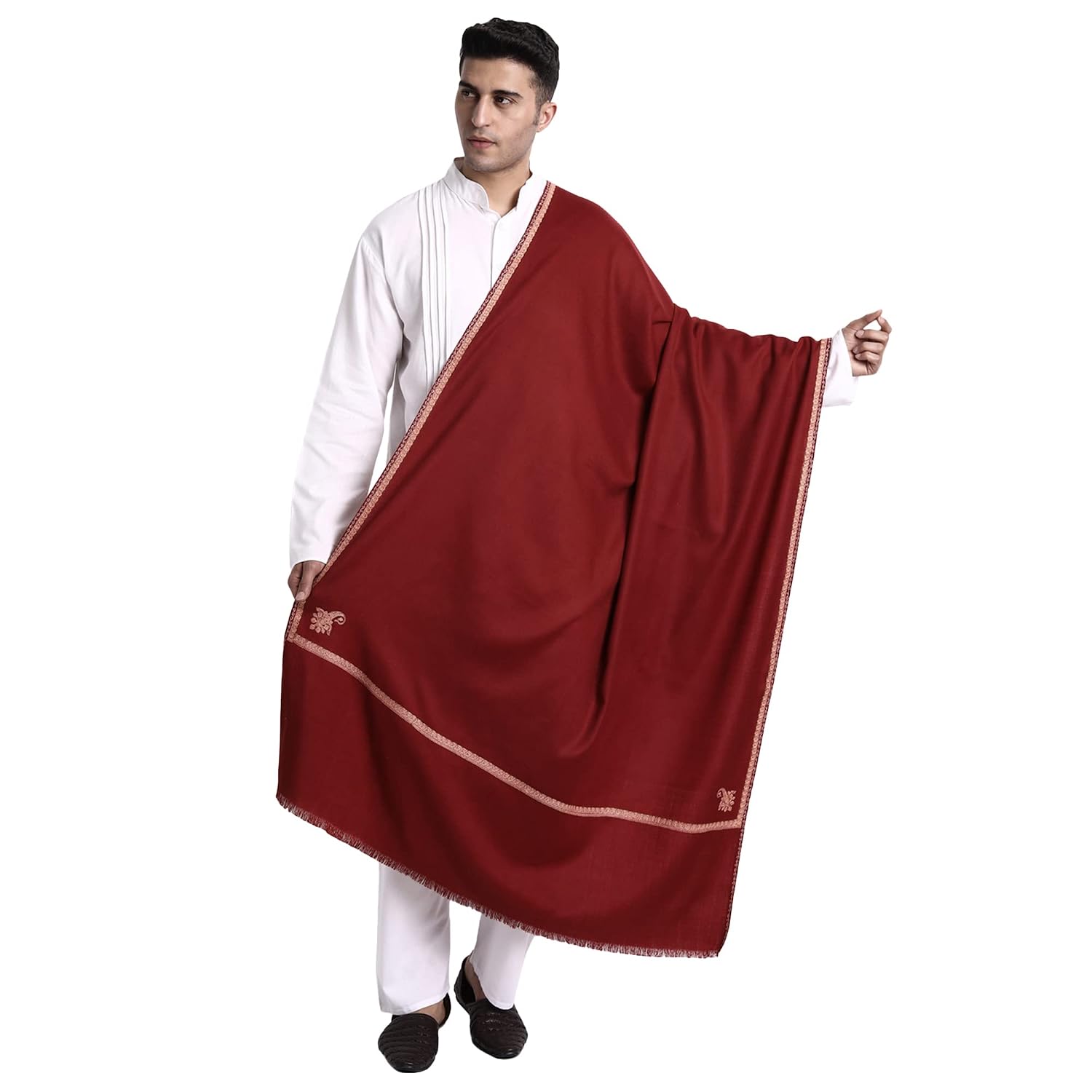 Zamour Kashmiri Woolen Shawl for Men with Kingri Embroidery, Pashmina Faux Wool Lohi Shawls for Winter - Review, Price and Buying Guide