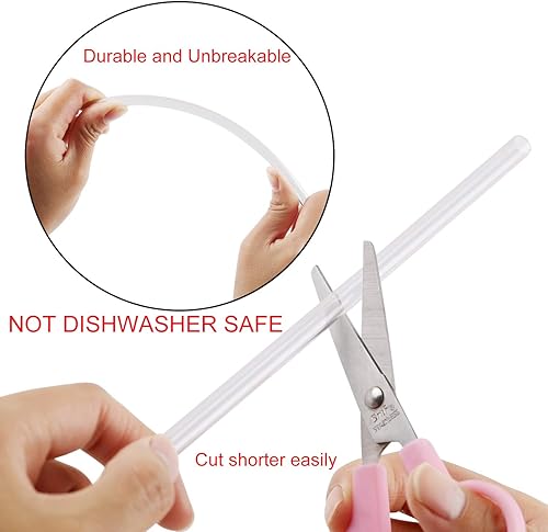 Miniatura 3 de 12 popotes de plástico transparente reutilizables de 10 pulgadas para tazas altas, vasos y tarros de masón, popote irrompible sin BPA con 1 cepillo