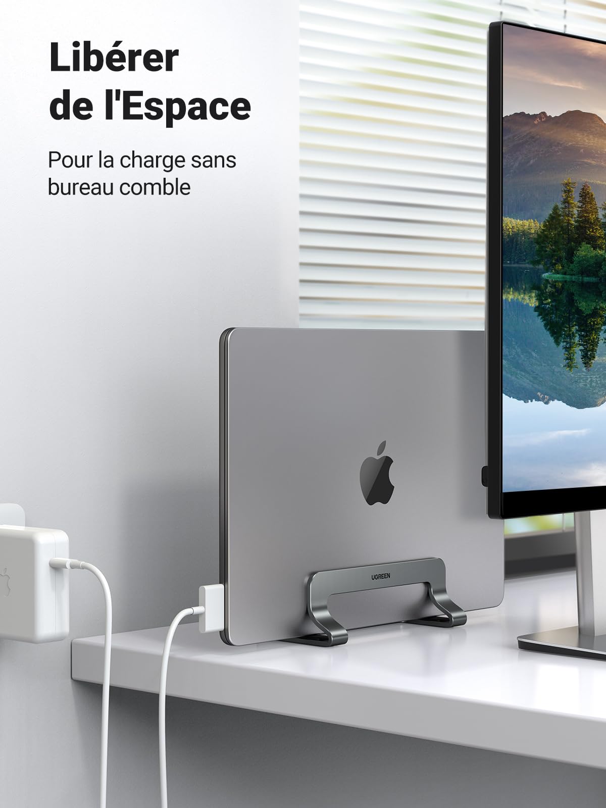 UGREEN Support Ordinateur Vertical en Aluminium Laptop Stand Réglable Compatible MacBook Pro Air Gris