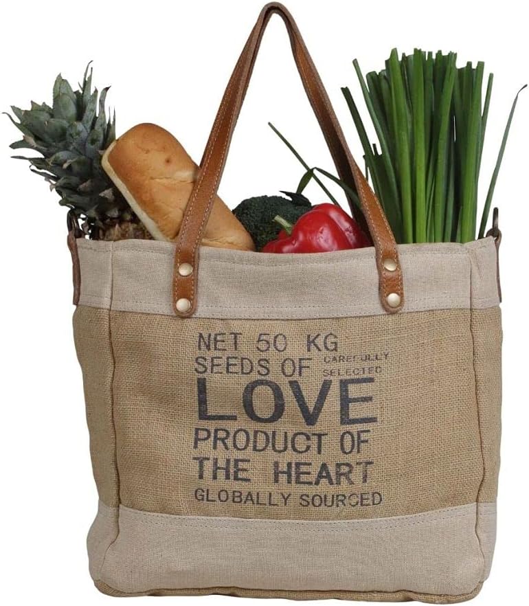 Myra Bag Sustainable Organic Fabric Market Bag Upcycled Cotton & Leather S-2887 - Image 8